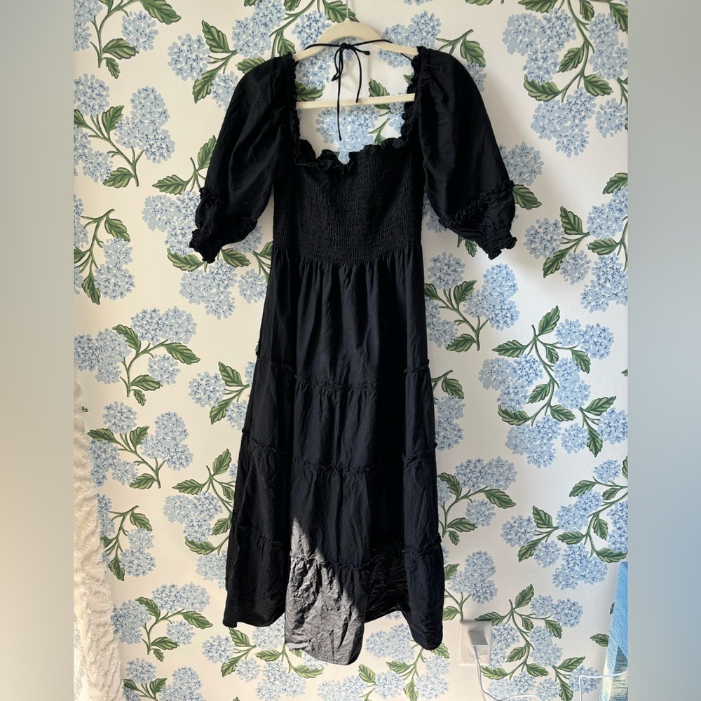 Hill House Home Black Cotton Poplin Swiss Dot Nesli Dress size Small